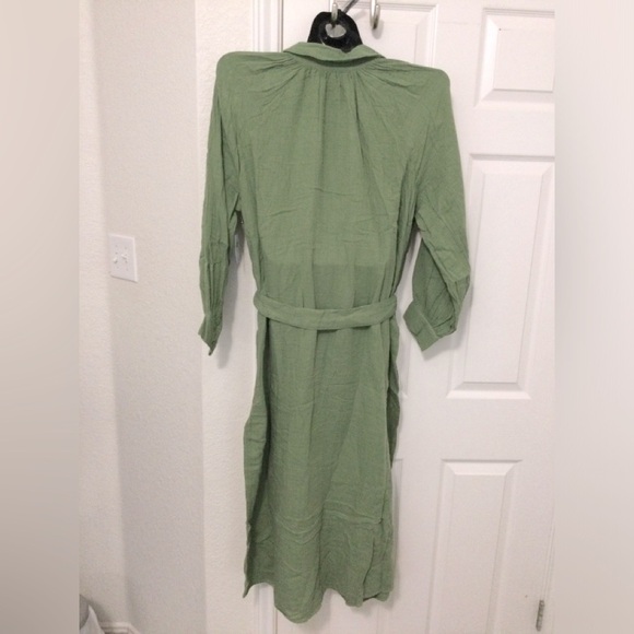 Old Navy Womens Cotton Button Front Midi Dress Green Gauzy Tie Belt Size 2XL - Picture 8 of 8